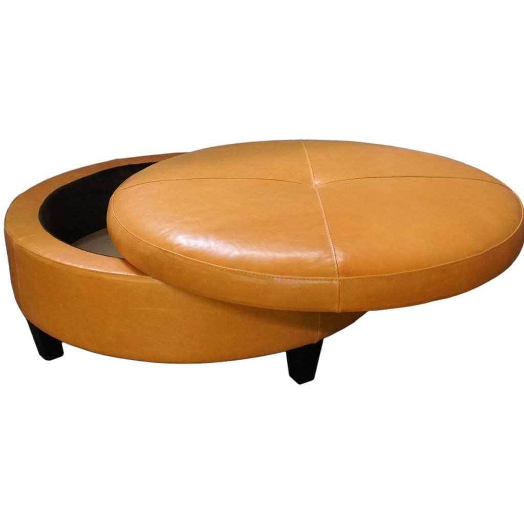 Burnt orange top leather ottoman